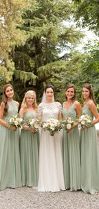 Simple Fashion Lace Chiffon A-line Evening Party Long Wedding Dresses, DB10693