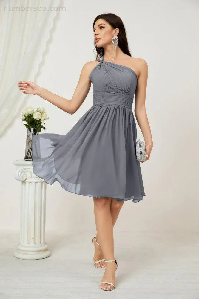 Vestido de dama de honor corto de chiffon de un hombro Numbersea para mujer Vestidos formales para fiesta y regreso a casa 2804