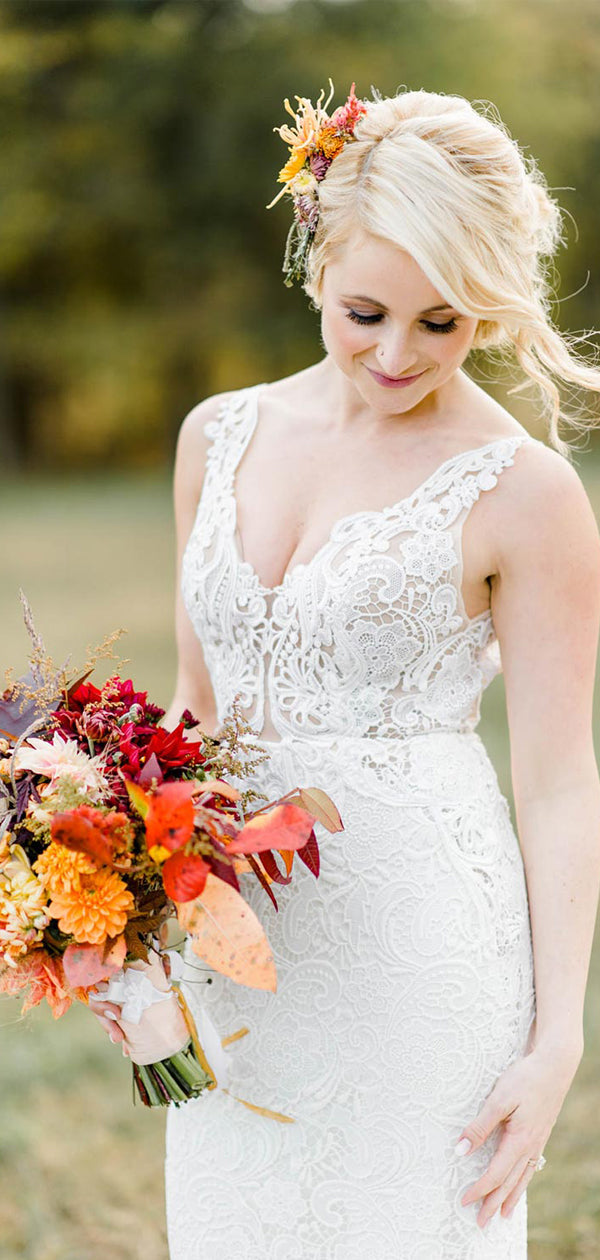 Neue Ankunft V-Ausschnitt Spitze V-Rücken Ärmellos Lange Brautkleider.DB10473