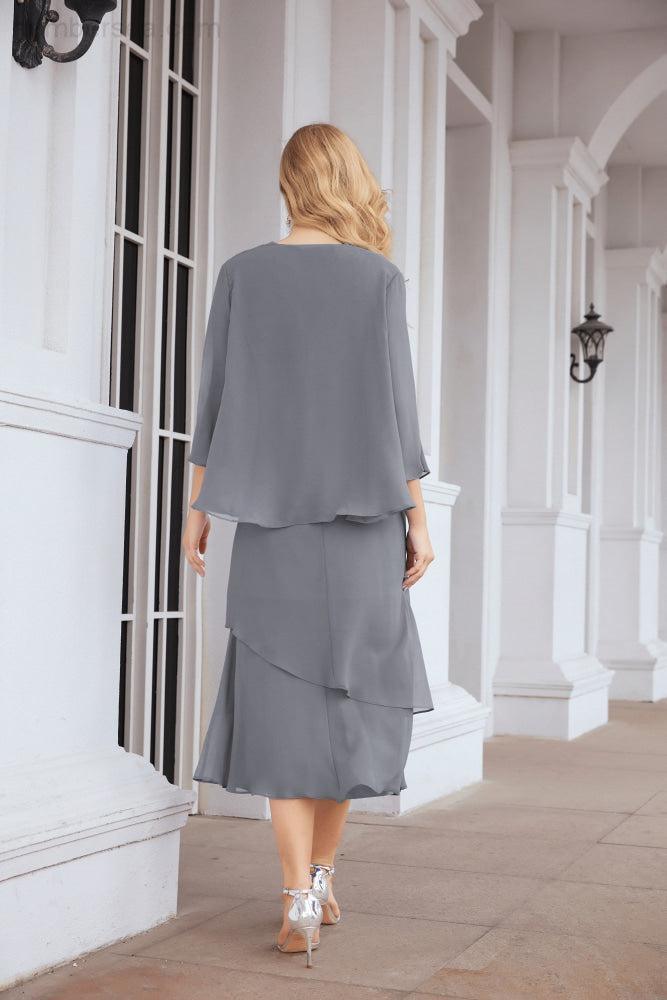 Vestido de festa formal para mãe da noiva, corte A, duas peças, Numbersea 28072 