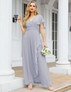 Numbersea Chiffon Bridesmaid Dresses Long Formal Evening Prom Mother of The Bride Dress with Flutter Sleeve     SEA28040