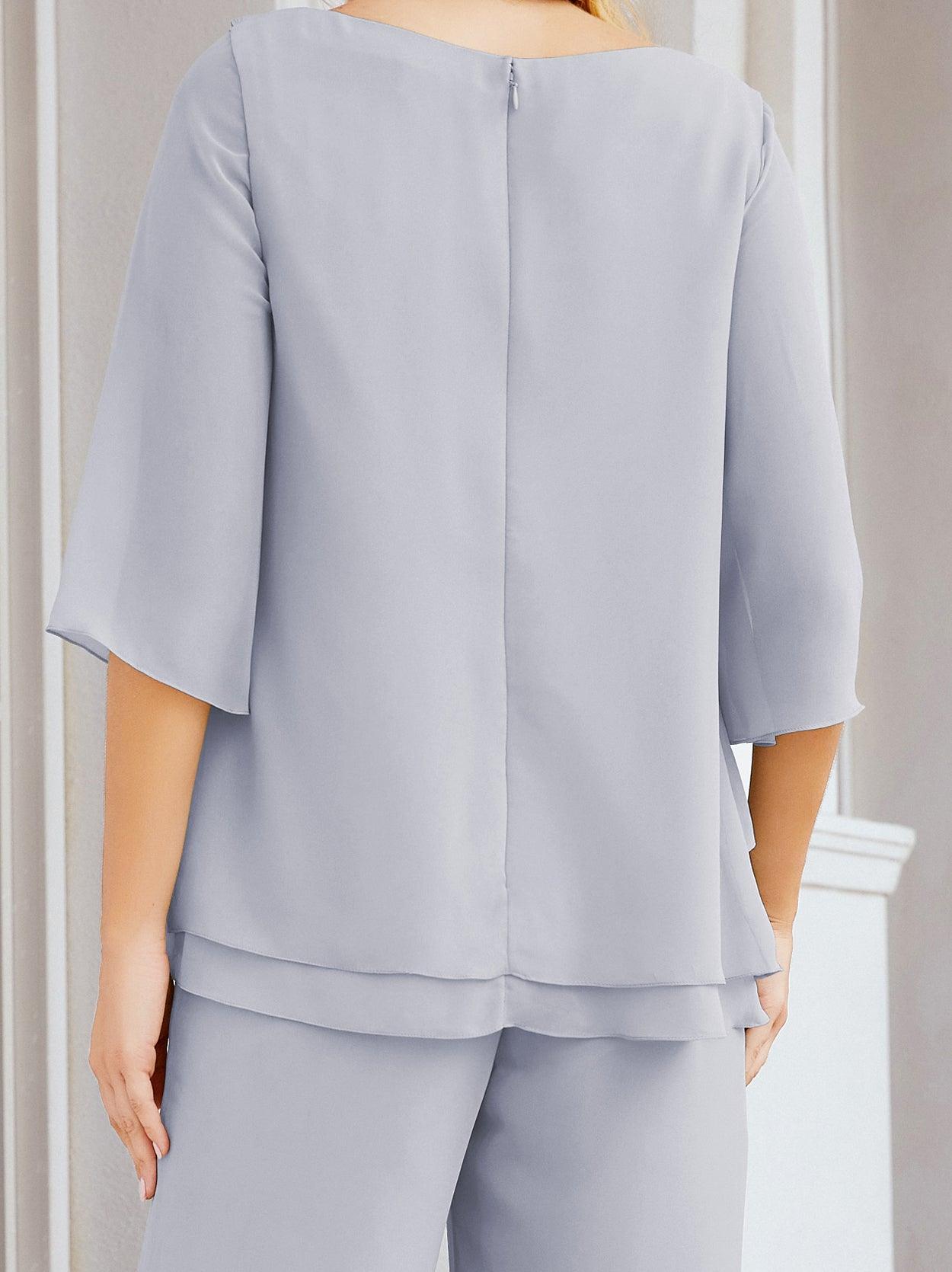 Vestido elegante de 2 peças para mãe da noiva Numbersea, tamanho grande, com folhos, camadas, roupão prateado 28064 