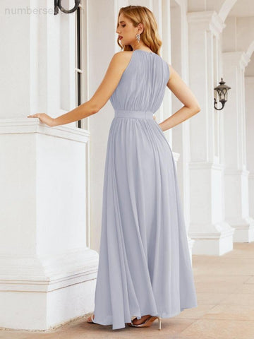 Numbersea Halter Bridesmaid Dress Empire Waist Formal Evening Prom Gown for Mother of The Bride 28030