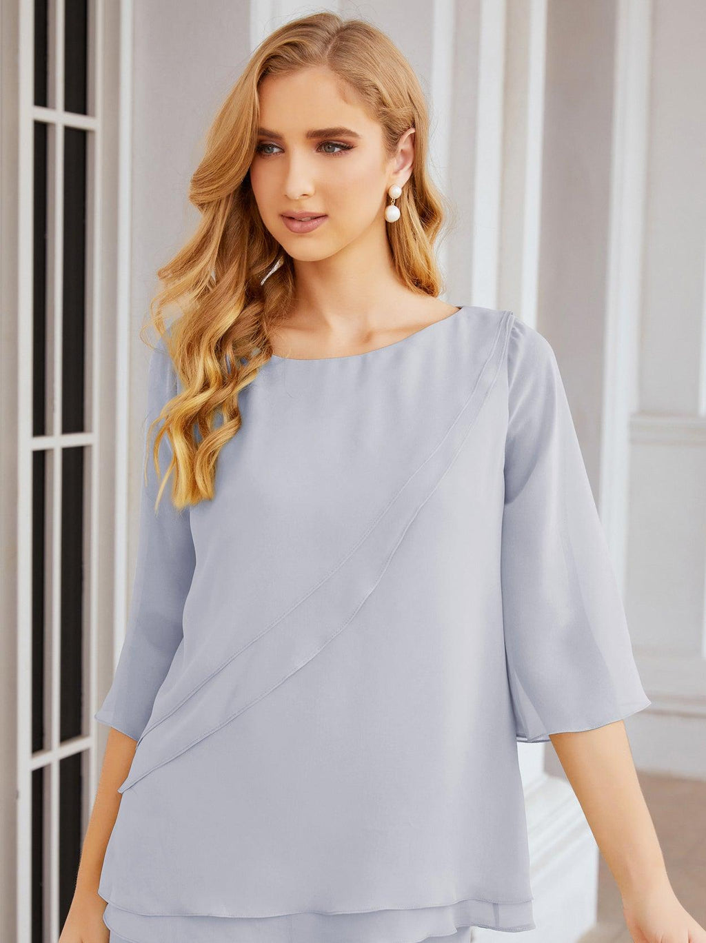 Vestido elegante de 2 peças para mãe da noiva Numbersea, tamanho grande, com folhos, camadas, roupão prateado 28064 