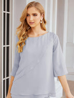 Vestido elegante de 2 peças para mãe da noiva Numbersea, tamanho grande, com folhos, camadas, roupão prateado 28064 