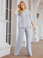 Vestido elegante de 2 peças para mãe da noiva Numbersea, tamanho grande, com folhos, camadas, roupão prateado 28064 