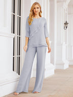 Vestido elegante de 2 peças para mãe da noiva Numbersea, tamanho grande, com folhos, camadas, roupão prateado 28064 