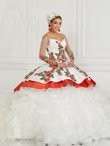 3-teiliges Charro Quinceanera-Kleid mit Blumenmuster von LA Glitter 24075