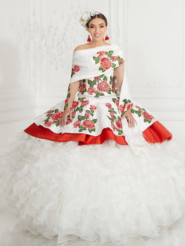 3-teiliges Charro Quinceanera-Kleid mit Blumenmuster von LA Glitter 24075