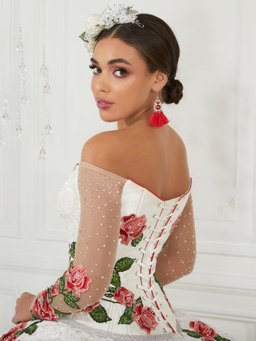 3-teiliges Charro Quinceanera-Kleid mit Blumenmuster von LA Glitter 24075