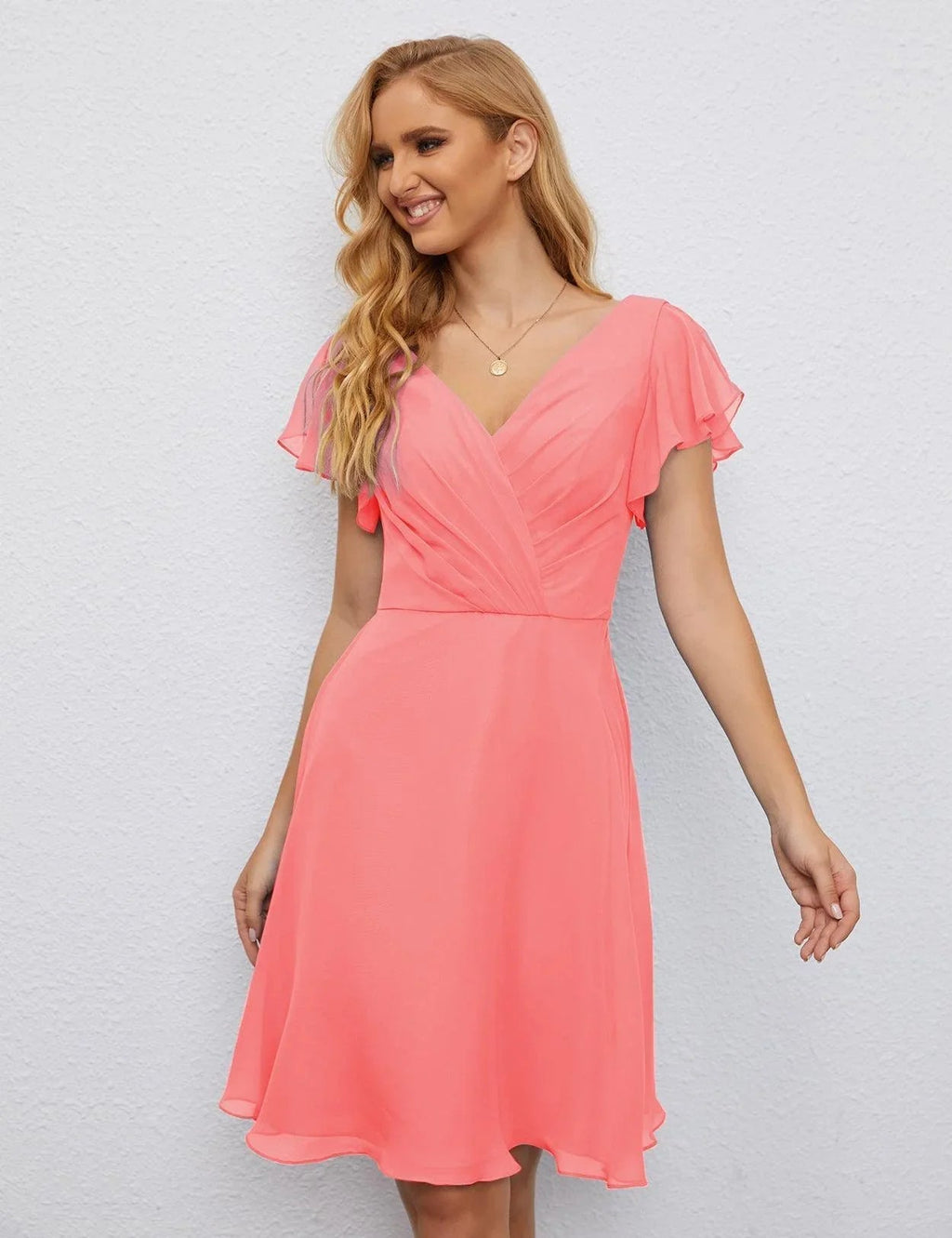 Vestido de Regreso a Casa con Espalda en U de Numbersea Vestido Formal para el Baile de Graduación Largo hasta la Rodilla Mangas Cortas Vestido para Fiesta de Cóctel 28077