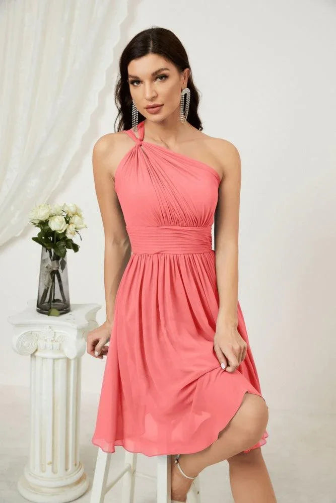 Vestido de dama de honor corto de chiffon de un hombro Numbersea para mujer Vestidos formales para fiesta y regreso a casa 2804