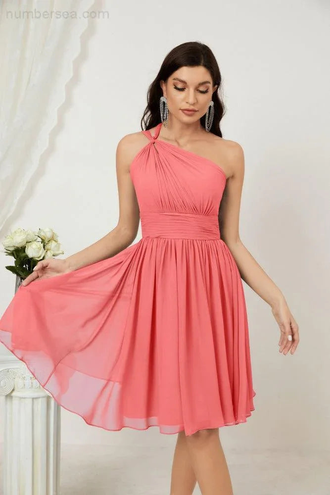 Vestido de dama de honor corto de chiffon de un hombro Numbersea para mujer Vestidos formales para fiesta y regreso a casa 2804