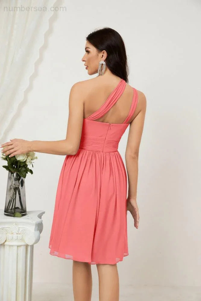 Vestido de dama de honor corto de chiffon de un hombro Numbersea para mujer Vestidos formales para fiesta y regreso a casa 2804