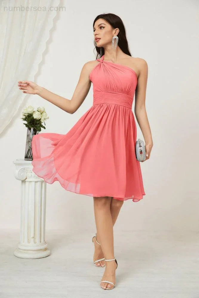 Vestido de dama de honor corto de chiffon de un hombro Numbersea para mujer Vestidos formales para fiesta y regreso a casa 2804