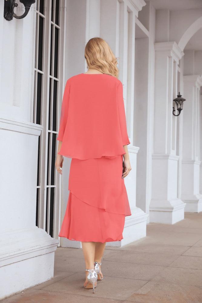 Vestido de festa formal para mãe da noiva, corte A, duas peças, Numbersea 28072 