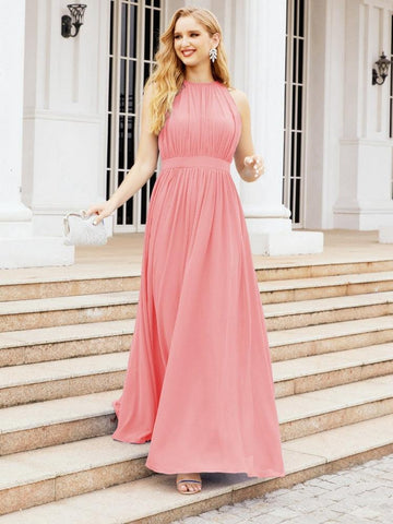 Numbersea Halter Bridesmaid Dress Empire Waist Formal Evening Prom Gown for Mother of The Bride 28030