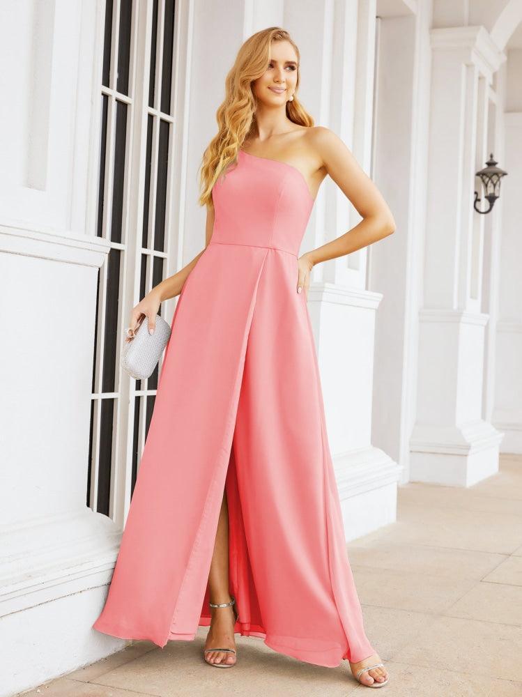 Vestidos de baile de cerimónia Numbersea para mulher com um ombro só e fenda lateral para madrinhas e madrinhas 28052 