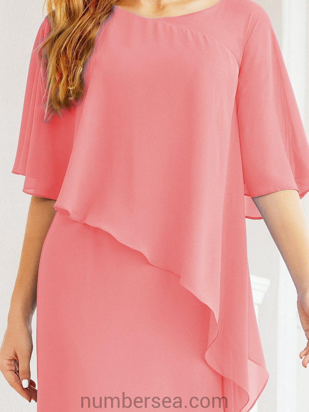 Vestido de festa formal comprido Numbersea com capa e folhos 28026 