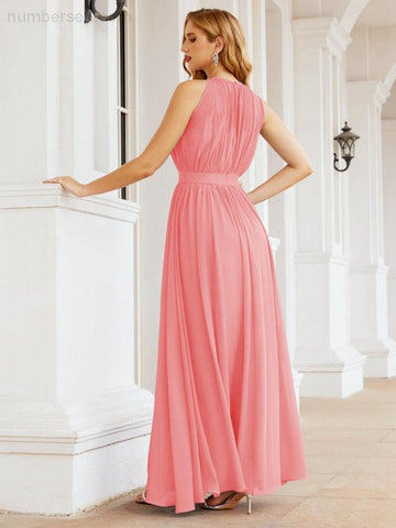Numbersea Halter Bridesmaid Dress Empire Waist Formal Evening Prom Gown for Mother of The Bride 28030