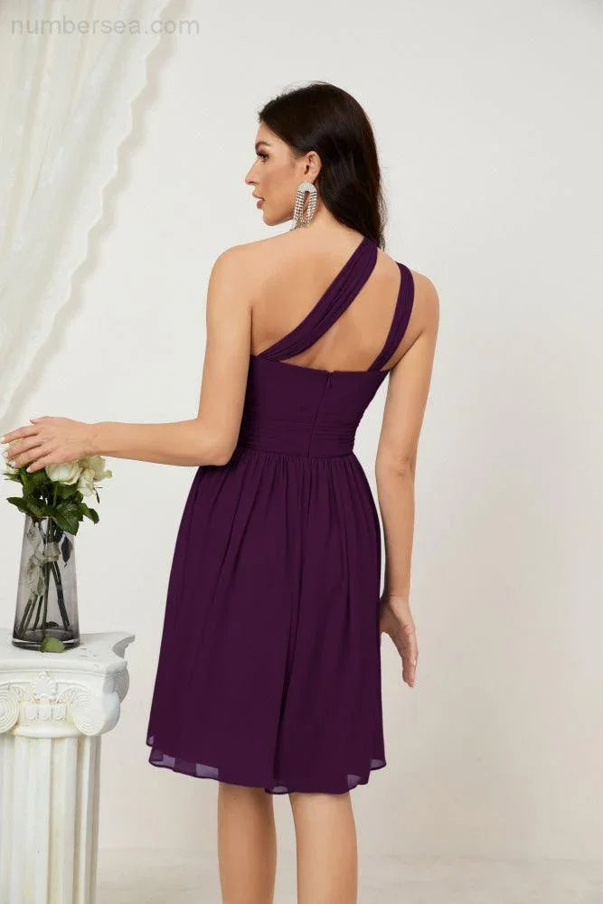 Vestido de dama de honor corto de chiffon de un hombro Numbersea para mujer Vestidos formales para fiesta y regreso a casa 2804