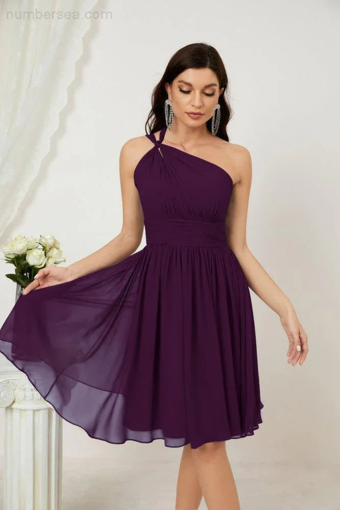 Vestido de dama de honor corto de chiffon de un hombro Numbersea para mujer Vestidos formales para fiesta y regreso a casa 2804