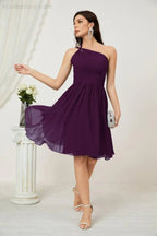 Vestido de dama de honor corto de chiffon de un hombro Numbersea para mujer Vestidos formales para fiesta y regreso a casa 2804