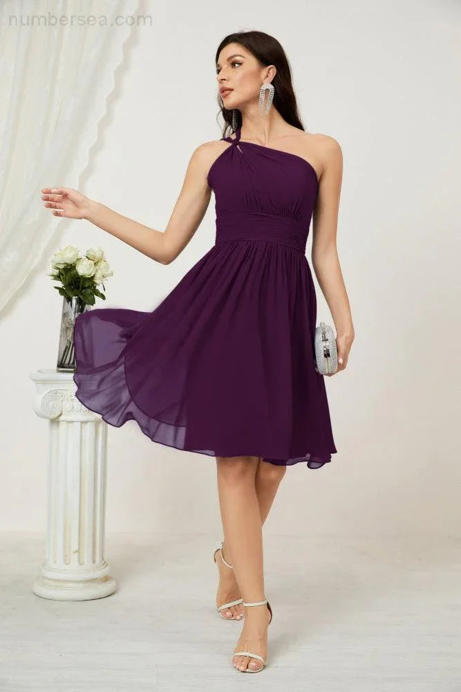 Vestido de dama de honor corto de chiffon de un hombro Numbersea para mujer Vestidos formales para fiesta y regreso a casa 2804