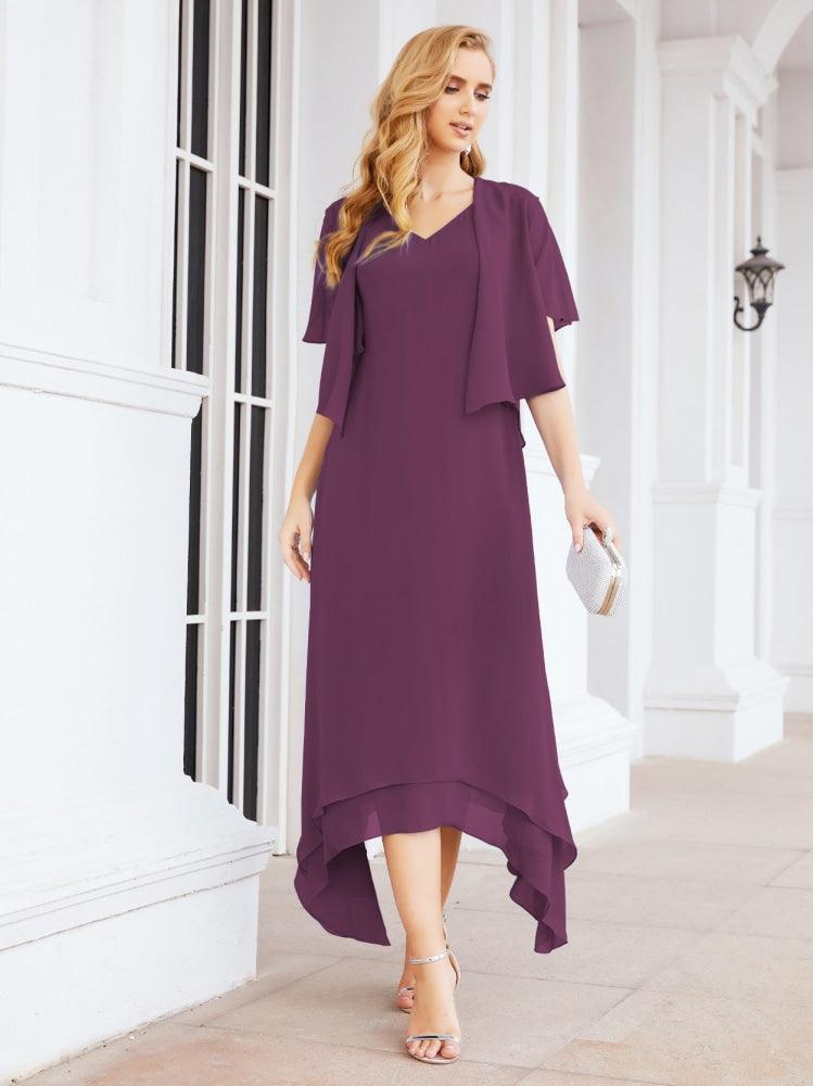 Vestido de festa formal para mãe da noiva, corte A, duas peças, Numbersea 28073 