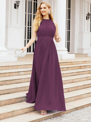 Numbersea Halter Bridesmaid Dress Empire Waist Formal Evening Prom Gown for Mother of The Bride 28030