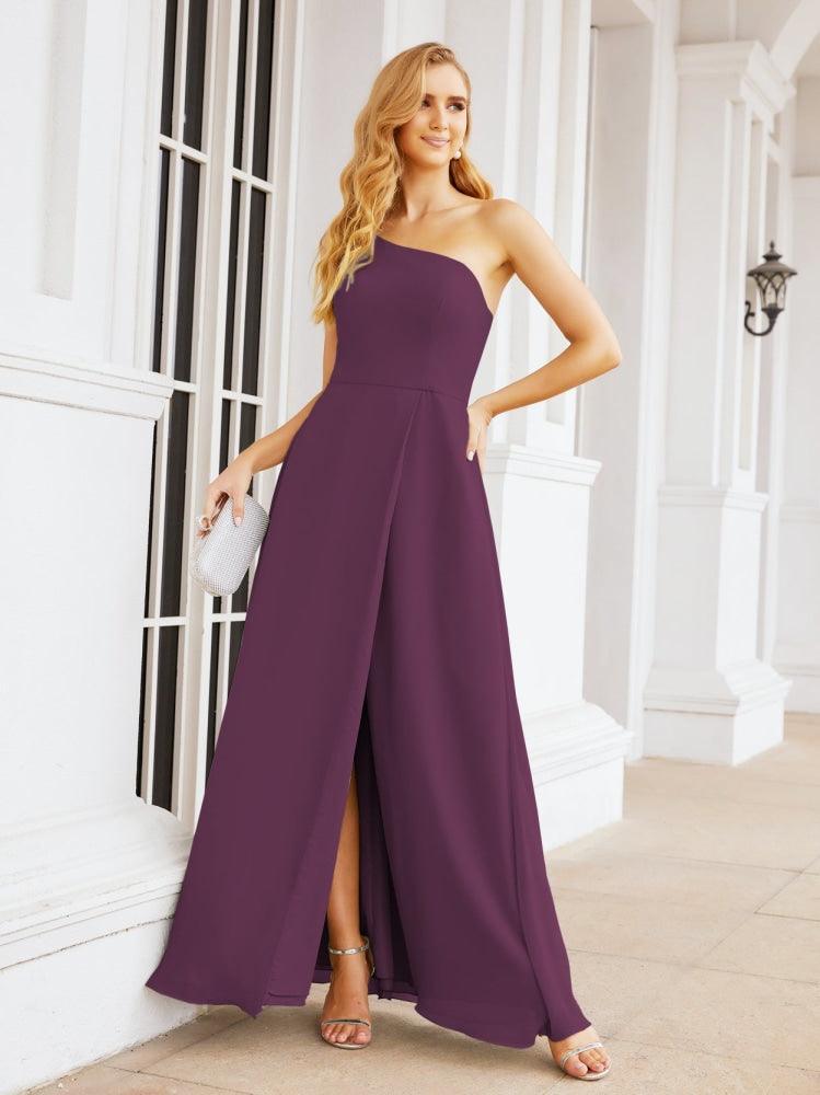 Vestidos de baile de cerimónia Numbersea para mulher com um ombro só e fenda lateral para madrinhas e madrinhas 28052 