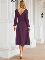 Vestido de madrinha com decote em V e cinto para mãe da noiva e convidada de casamento 28031 