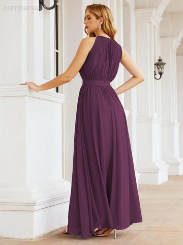 Numbersea Halter Bridesmaid Dress Empire Waist Formal Evening Prom Gown for Mother of The Bride 28030