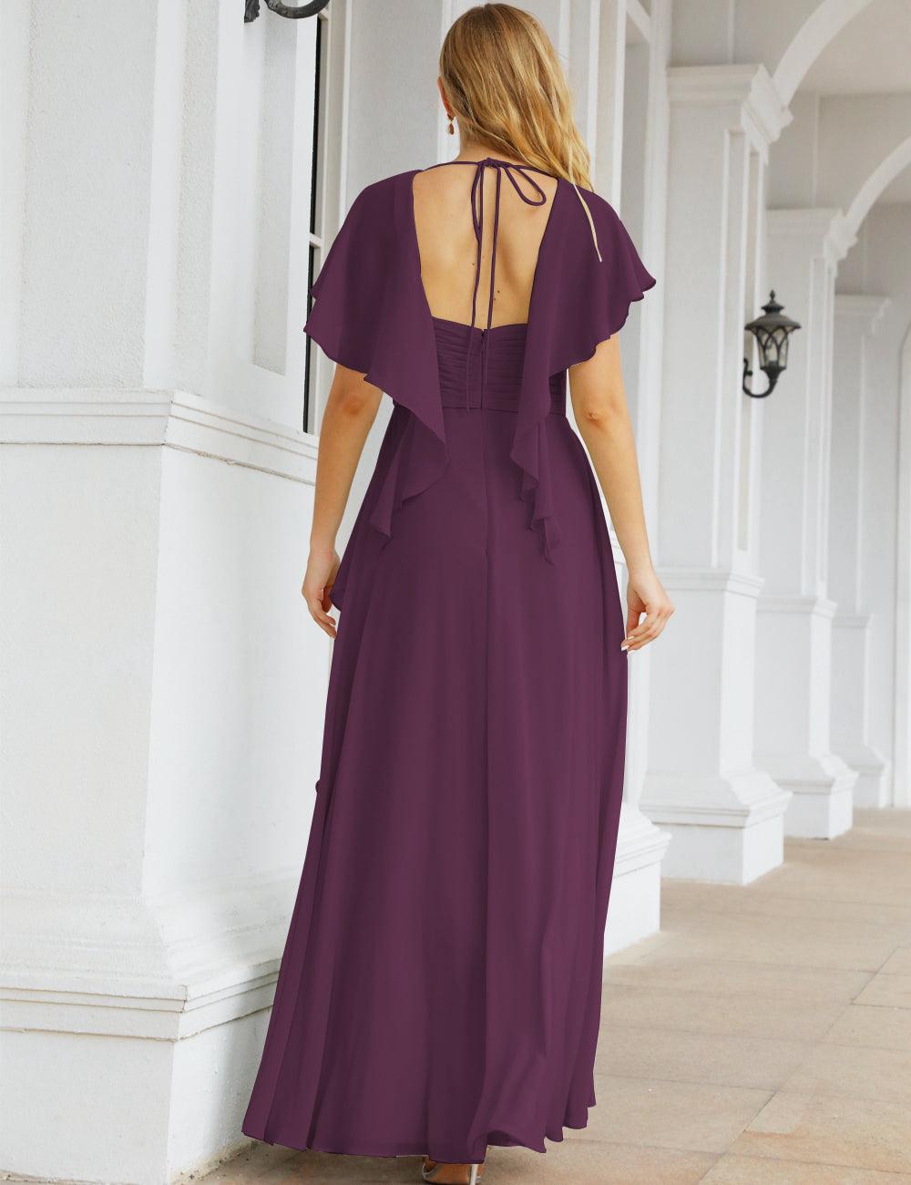 Numbersea Chiffon Bridesmaid Dresses Long Formal Evening Prom Mother of The Bride Dress with Flutter Sleeve     SEA28040