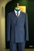 Charcoal Gold Pinstripe Wool Double-Breasted 3-Piece Wedding Suit | Tailored Groom & Groomsmen Attire