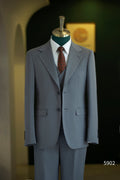 Dusty Blue Pinstripe Wool 3-Piece Wedding Suit | Tailored Groom & Groomsmen Attire