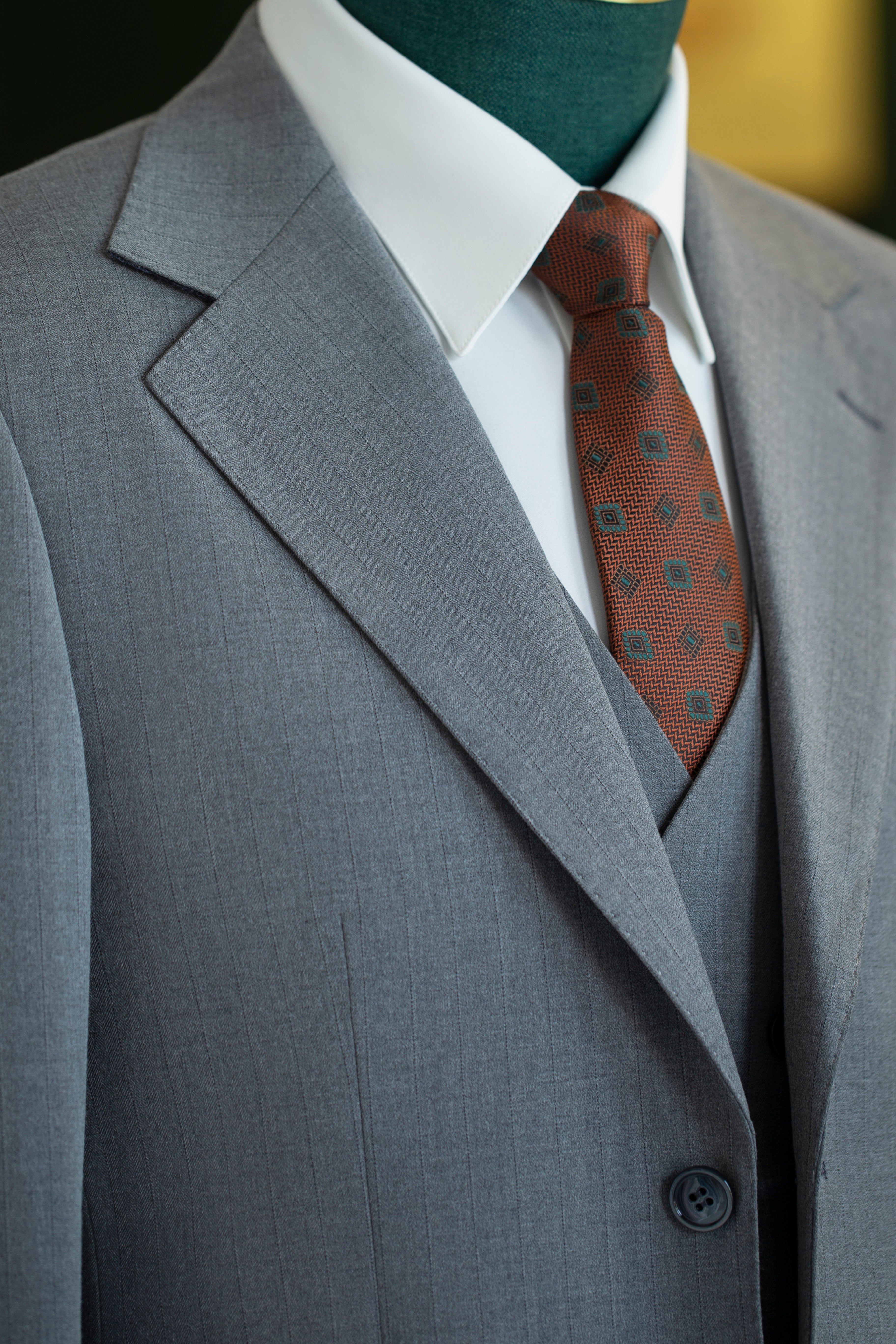 Dusty Blue Pinstripe Wool 3-Piece Wedding Suit | Tailored Groom & Groomsmen Attire