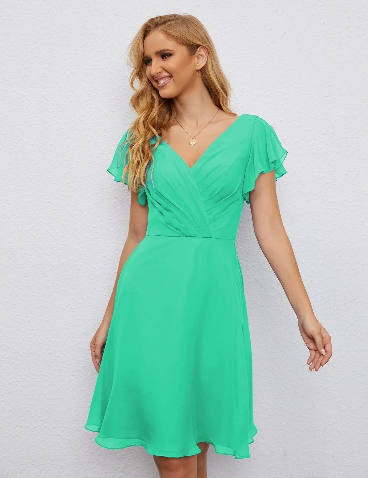 Vestido de Regreso a Casa con Espalda en U de Numbersea Vestido Formal para el Baile de Graduación Largo hasta la Rodilla Mangas Cortas Vestido para Fiesta de Cóctel 28077