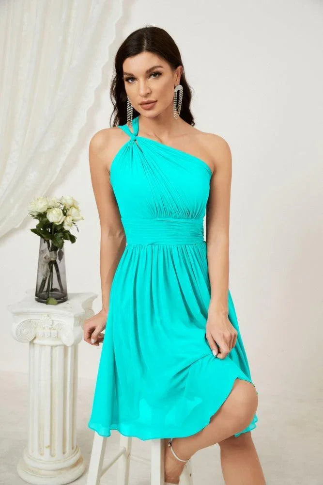 Vestido de dama de honor corto de chiffon de un hombro Numbersea para mujer Vestidos formales para fiesta y regreso a casa 2804