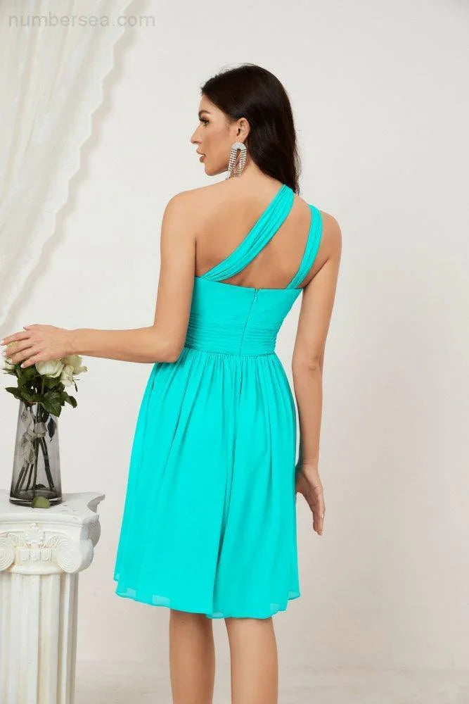 Vestido de dama de honor corto de chiffon de un hombro Numbersea para mujer Vestidos formales para fiesta y regreso a casa 2804