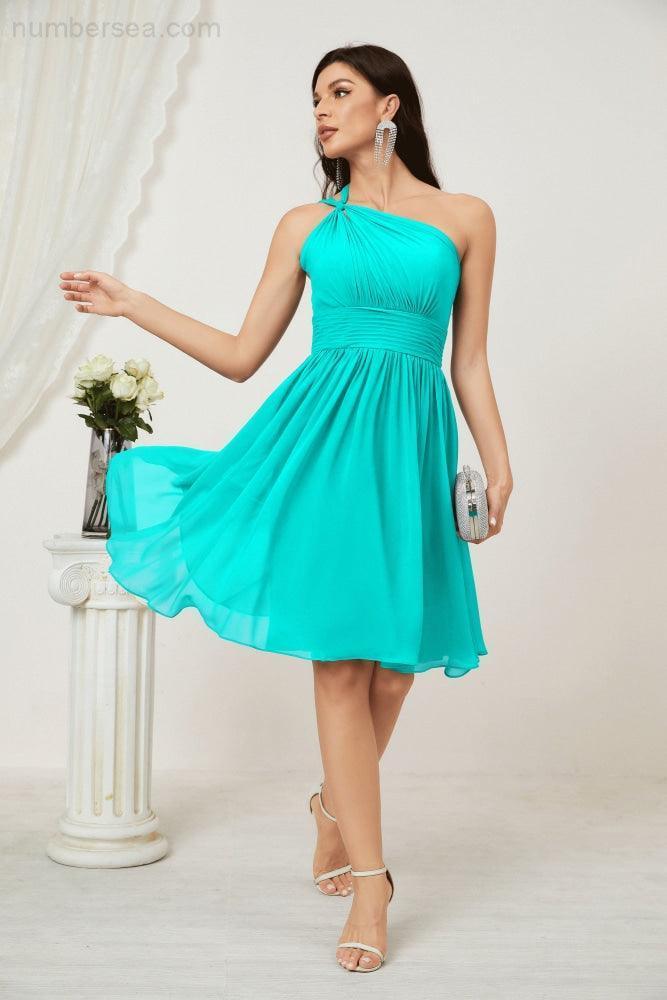 Vestido de dama de honor corto de chiffon de un hombro Numbersea para mujer Vestidos formales para fiesta y regreso a casa 2804