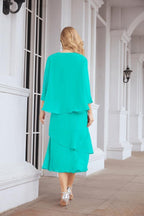 Vestido de festa formal para mãe da noiva, corte A, duas peças, Numbersea 28072 