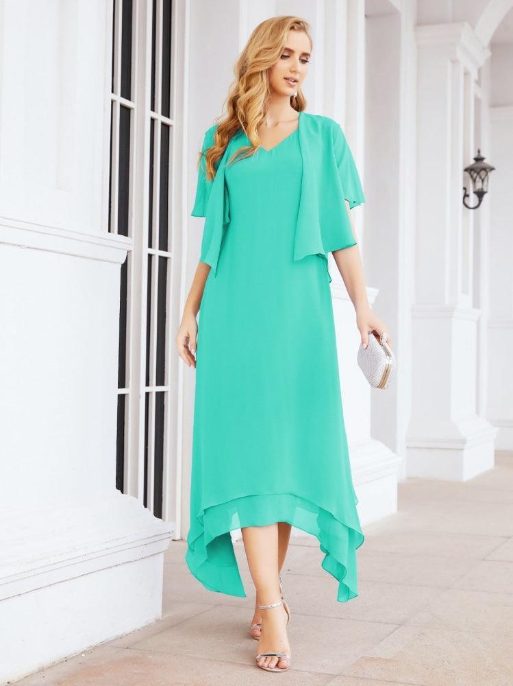 Vestido de festa formal para mãe da noiva, corte A, duas peças, Numbersea 28073 