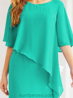 Vestido de festa formal comprido Numbersea com capa e folhos 28026 