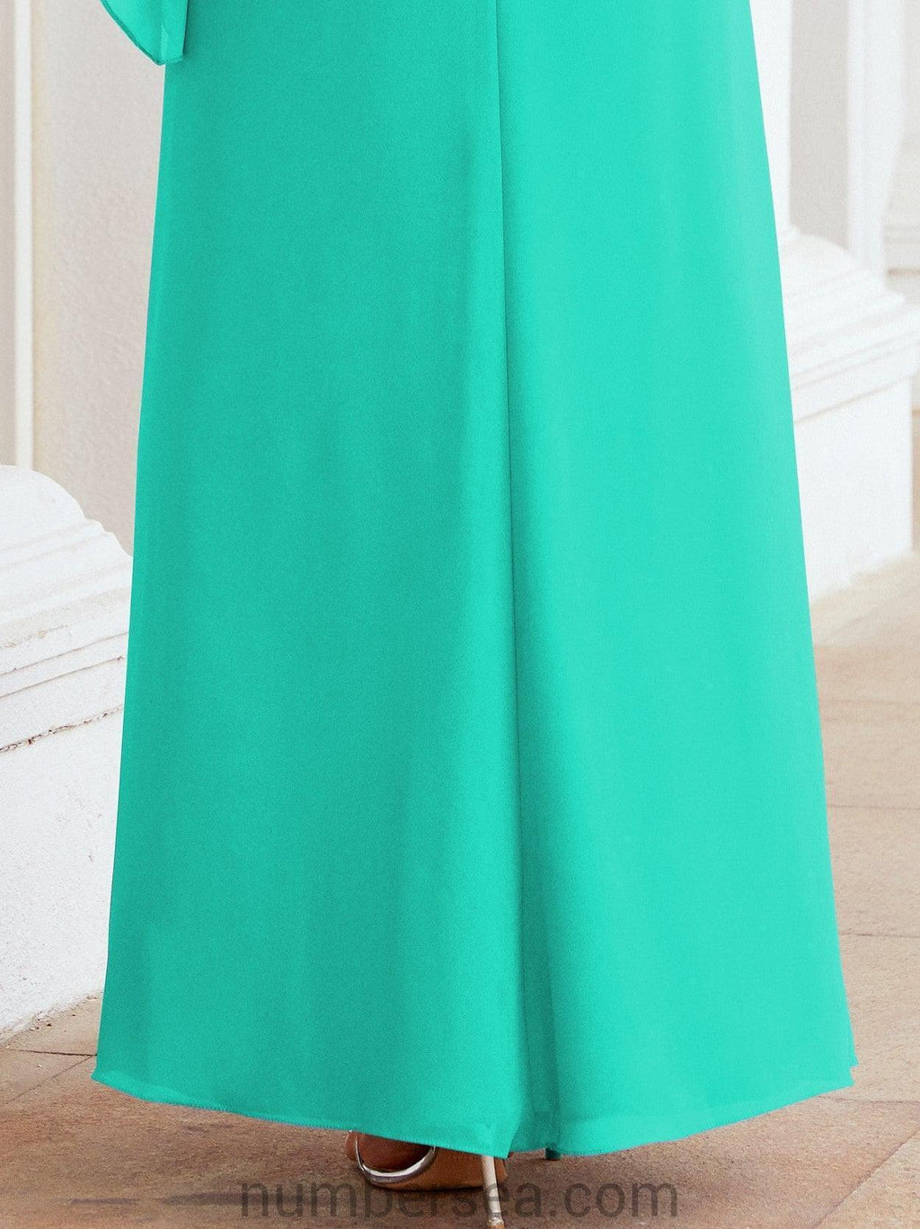 Vestido de festa formal comprido Numbersea com capa e folhos 28026 