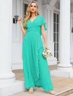 Numbersea Chiffon Bridesmaid Dresses Long Formal Evening Prom Mother of The Bride Dress with Flutter Sleeve     SEA28040
