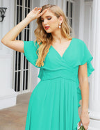 Numbersea Chiffon Bridesmaid Dresses Long Formal Evening Prom Mother of The Bride Dress with Flutter Sleeve     SEA28040