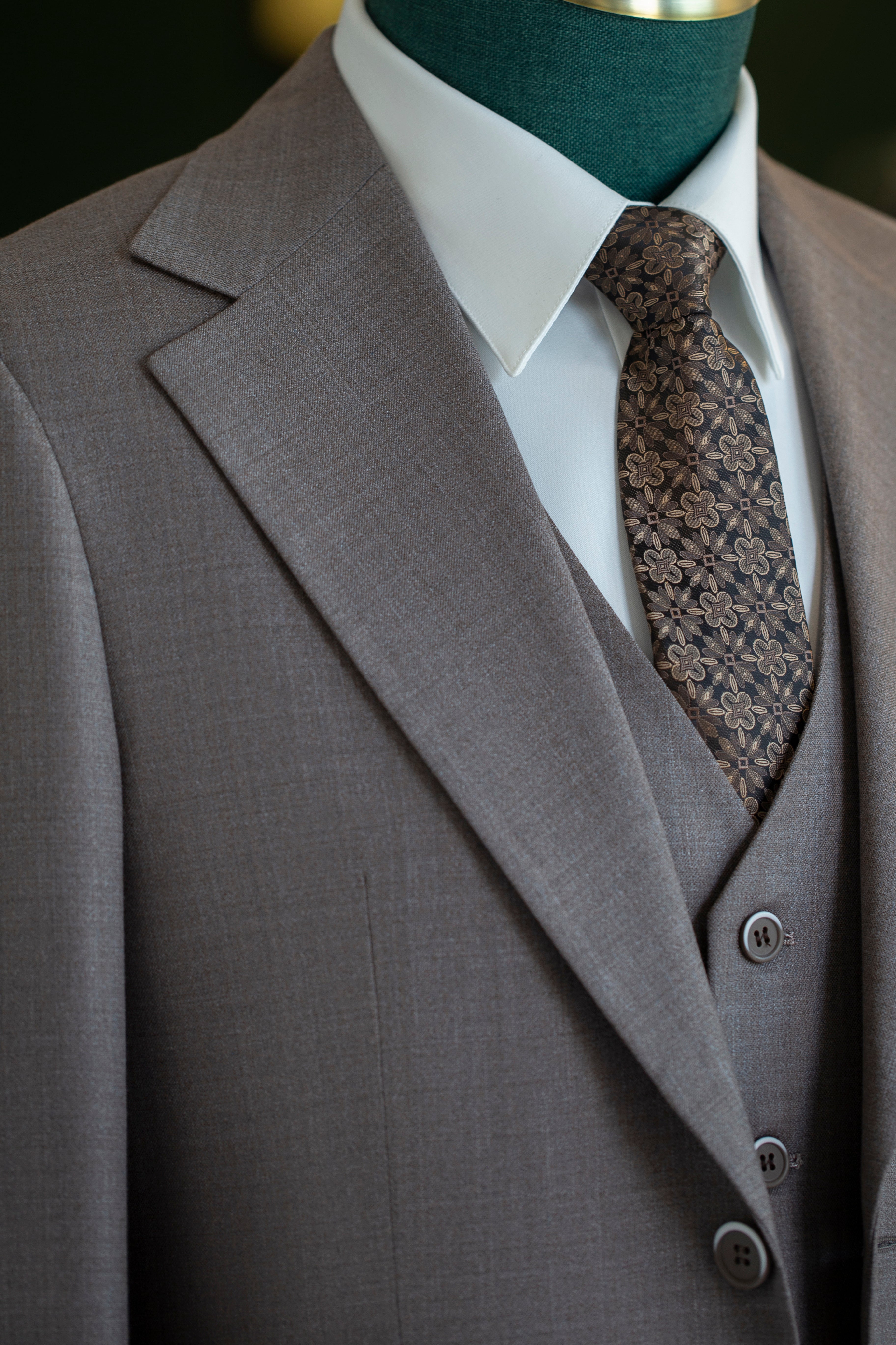 Taupe Wool 3-Piece Wedding Suit | Tailored Groom & Groomsmen Attire
