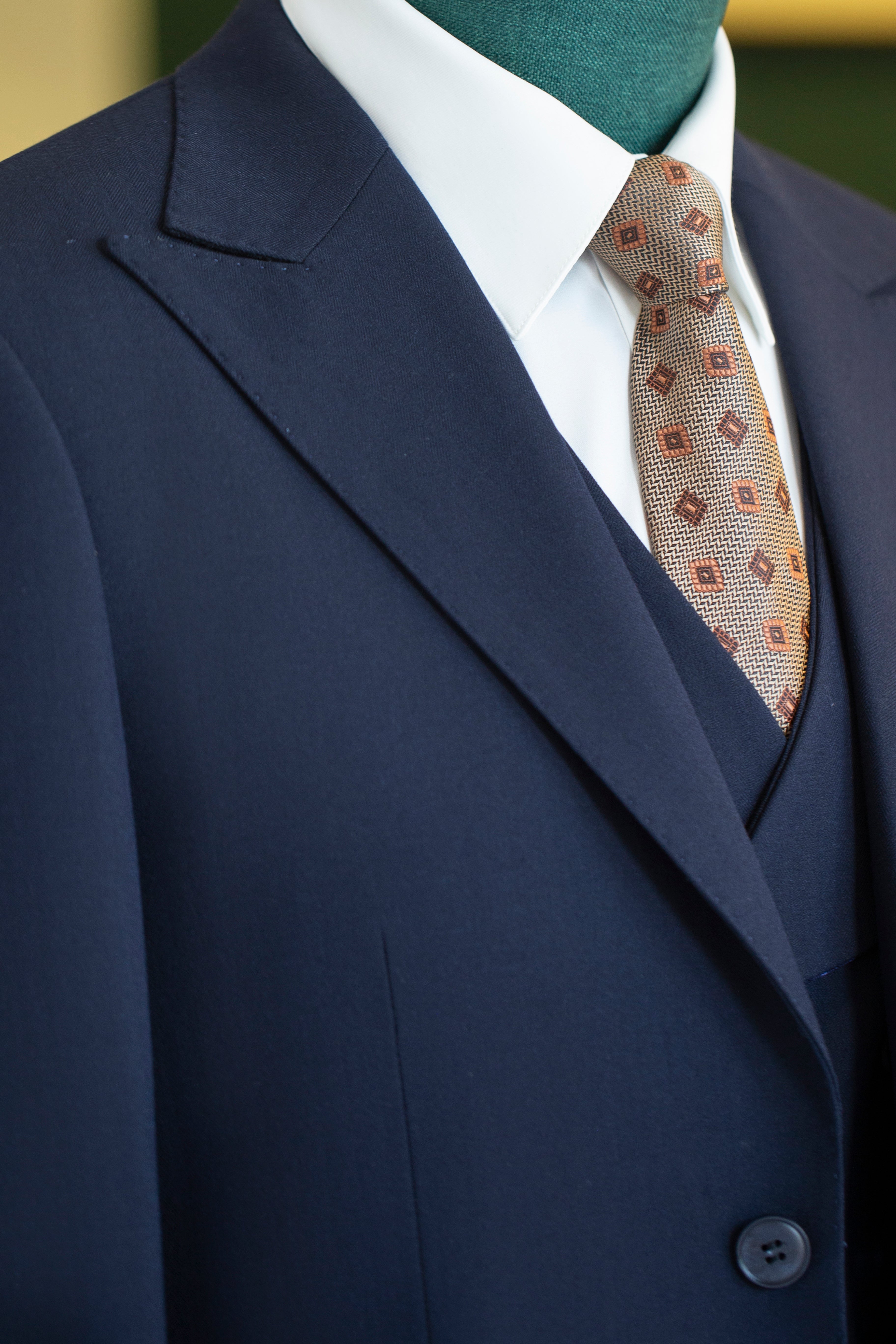 Navy Blue Wool 3-Piece Wedding Suit | Tailored Groom & Groomsmen Attire