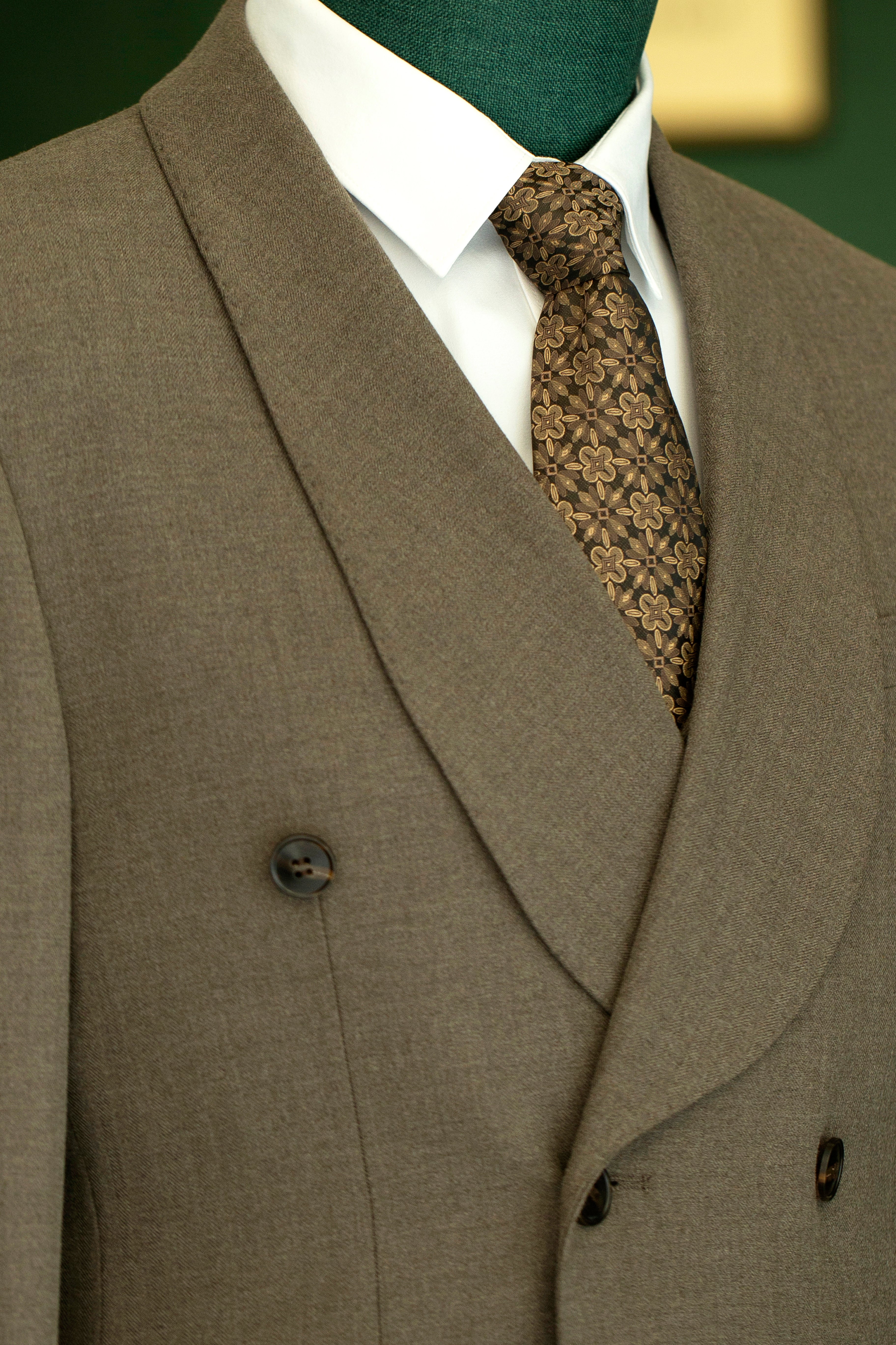 Taupe Wool Double-Breasted 3-Piece Wedding Suit | Tailored Groom & Groomsmen Attire